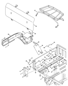 Rear Left Fender And Cargo Bed Diagram and Parts List for 46D 4X4-37ACD710 Cub Cadet Lawn Tractor Accessories